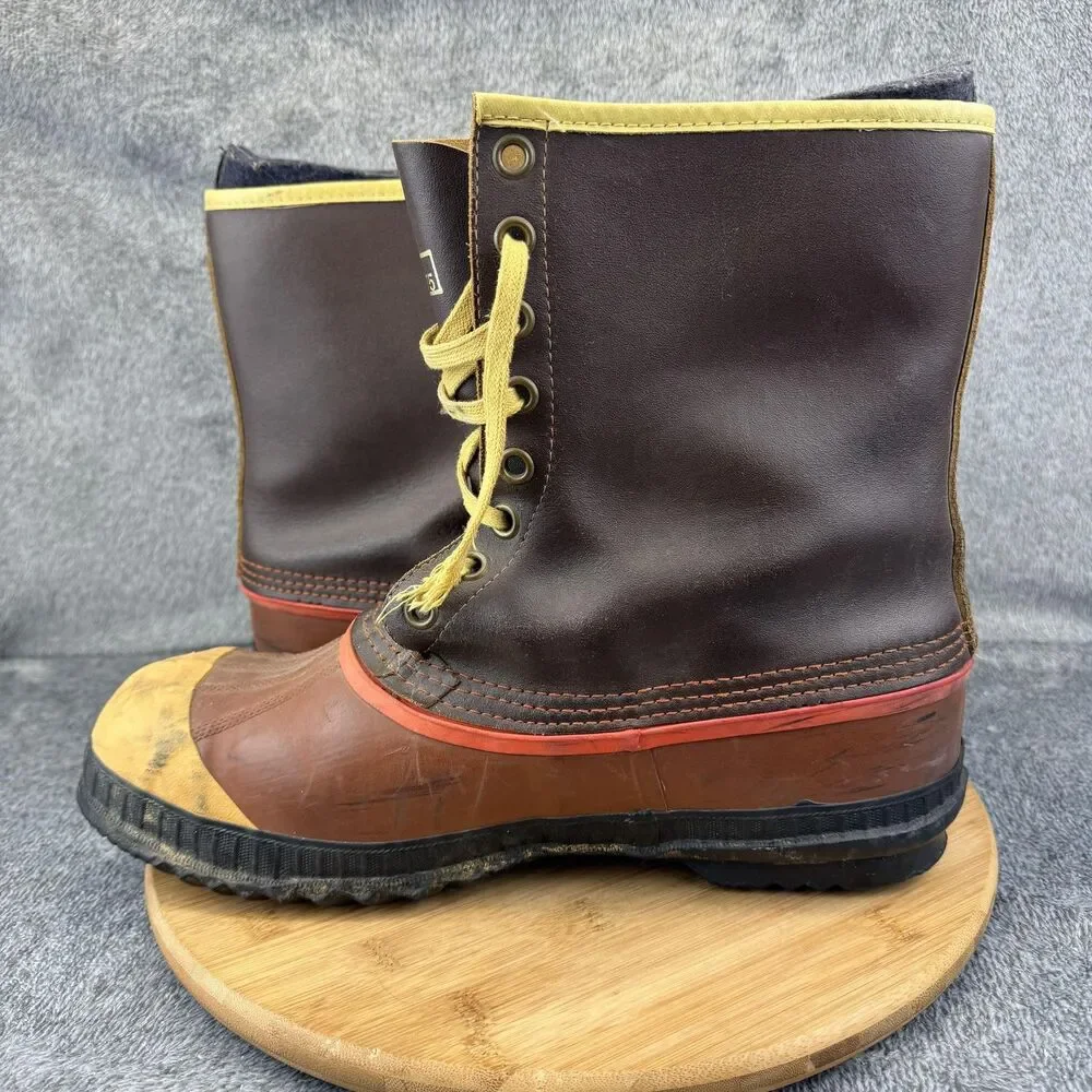 Vintage Sorel Boots Mens Size 11 Brown Leather Steel Toe Waterproof Canada 70s